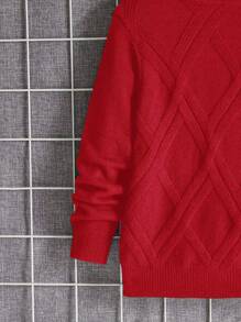SHEIN 秋冬季男童纯色高领长袖休闲宽松针织毛衣 - 紅色 - 查看 5