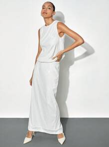 Maija Women Elegant White 2 Pieces Set With Sparkle Sequin Details And Backless Teardrop Design, Suitable For Christmas Party, Autumn/Winter - White - View 7