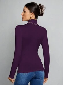 SHEIN Tall Simple Solid Color Slim High Collar White Top Suitable For Autumn And Winter