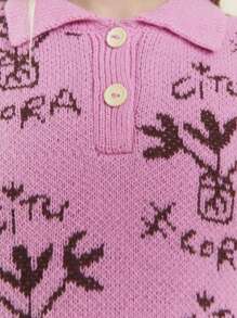 SHEIN Blusa casual de manga larga con estampado gráfico y detalle de botones delanteros para niñas preadolescentes - Rosa - Ver 6