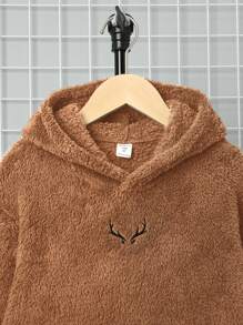 SHEIN Leap Crew Áo nỉ hai mặt thêu họa tiết, kiểu dáng thường ngày, dành cho bé trai tuổi teen. - Màu Khaki - Xem 8
