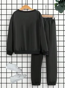 Set de 2 piezas de sudadera con capucha y pantalón de chándal con estampado de león de moda para niños, apto para otoño e invierno