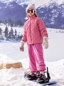 SHEIN Tween Girl Clothes Girls Winter Coat Padded Coat Zip Up Print Cold Weather School Casual Outdoor - Baby Pink - View 5