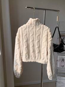 Comfortcana Sudadera informal con cuello alto y cremallera, de color albaricoque, para otoño/invierno