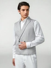Mainfolk Men's Striped Woven Double Breasted Suit Vest - Multicolor - View 1