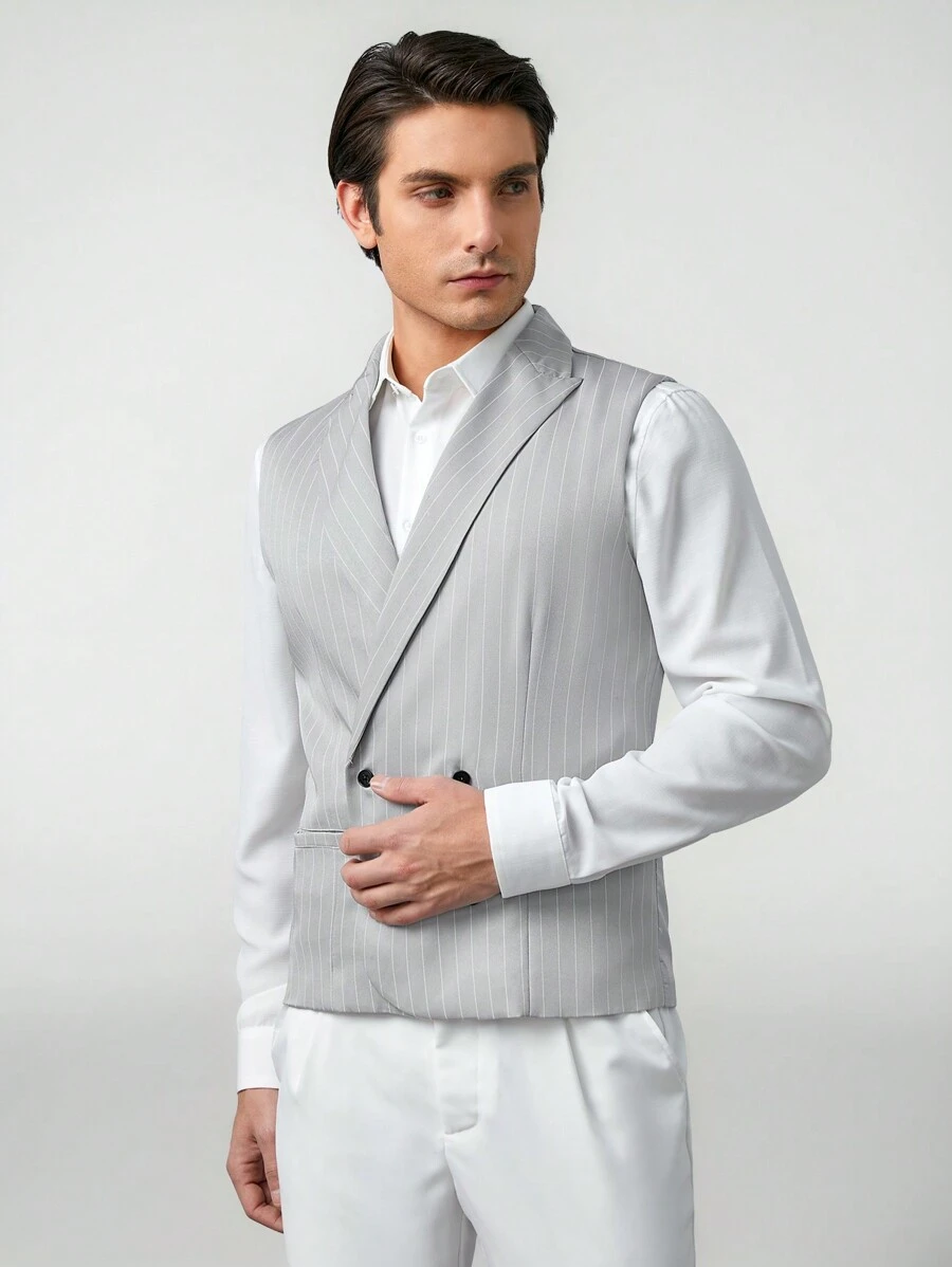 Mainfolk Men's Striped Woven Double Breasted Suit Vest - Multicolor - View 1