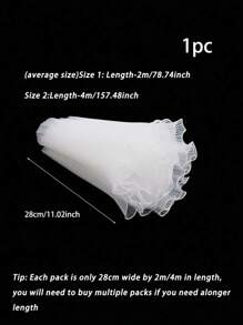 SHEIN 1 条 28*200 厘米/28*400 厘米皱纹欧根纱丝带，用于礼品包装和插花，适合生日、派对、婚礼、家居装饰，（无仿珍珠边）返校情人节 - 白色 - 查看 3