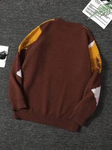 Manfinity Homme Men's Contrasting Graphic Print Crew Neck Casual Pullover Sweater, Versatile Long Sleeve