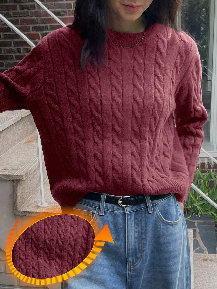 DAZY Women's Business Casual Solid Color Sweater, Minimalist Fashion, Everyday Wear,Fall Clothes - Burgundy - View 1