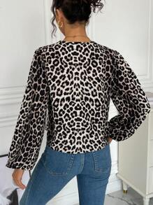 Chiquease Leopard Print Tie-Up Front Open Long Sleeve Shirt - Multicolor - View 2