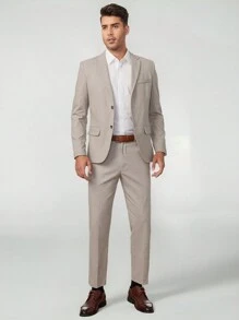 Manfinity NXTstreet Men Solid Blazer & Trousers Suit Set - Light Grey - View 3