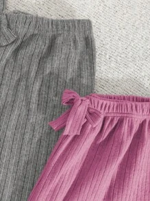 SHEIN Cottnline 100% Cotton 2Pcs  Striped Lounge Bottom - Multicolor - View 3