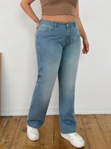 RueChic Plus Low Waist Snow Wash Straight Jean - Medium Wash - View 5