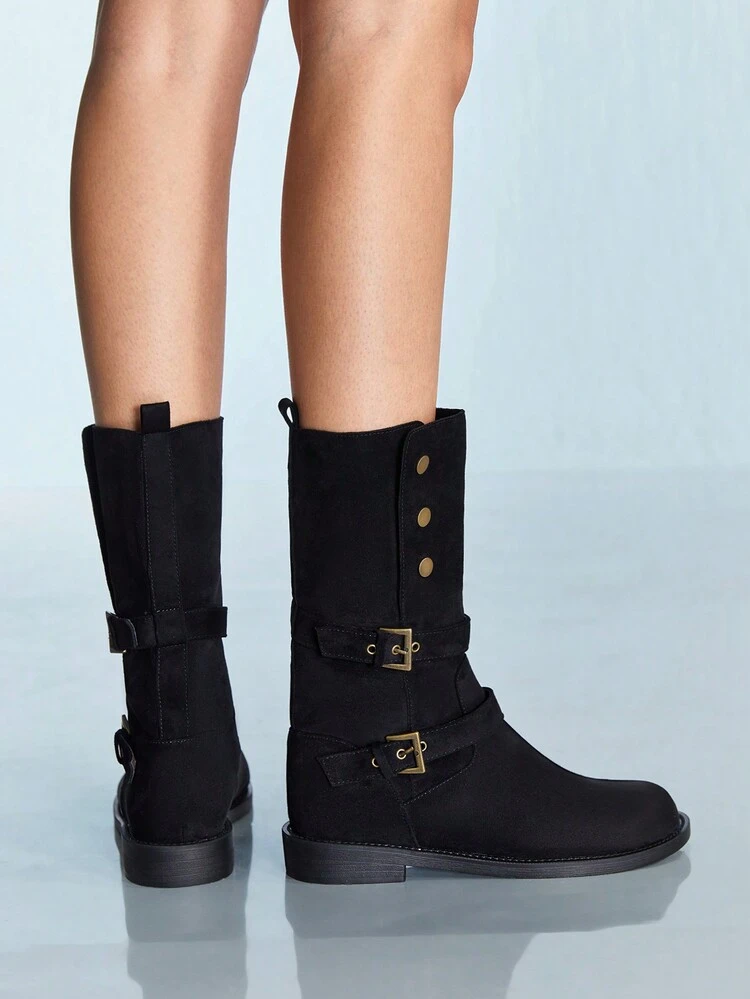 CUCCOO GRLICON Women's Mid-Calf Boots, Y2K Style, Punk Rock, Biker, Cool Girl Outfit, Suitable For Halloween, Christmas, Party