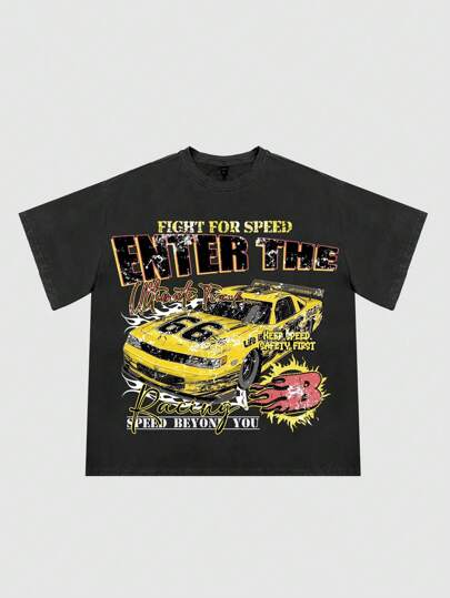 Street Life قميص رجالي ذو ياقة مستديرة كاجوال قصير الأكمام مطبوع ، لارتداء اليومي