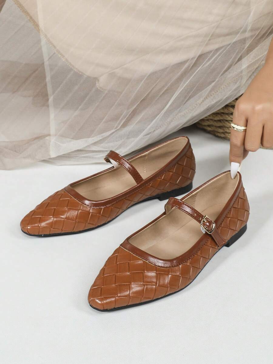 CUCCOO CHICEST 2024 New Faux Woven Square Toe Elegant Versatile Women Flat Shoes