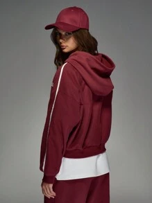 MISSGUIDED Oversized Sports Hoodie Zip Up Sweatshirt Athleisure Long Sleeve Workout Casual Athletic Gym Training Winter Fall Active Wear Loungewear Christmas - Red - View 2