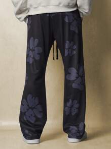 SUMWON Designer Floral Print Sweatpants Luxury Loungewear Drawstring Wide Leg Pants Fall Winter Fashion Statement Trousers Chic Lounge Bottoms Casual Streetwear
