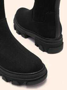 CUCCOO BASICS Stylish Solid Color Mid-Calf Boots, Suitable For Autumn And Winter Wear New Year Holiday - Black - View 3