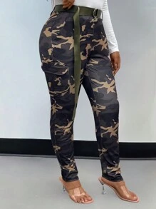 Maweii 大码女式工装口袋迷彩印花紧身休闲裤 - 彩色 - 查看 6