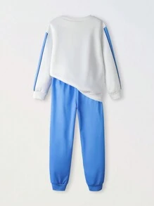 SHEIN 2pcs Tween Boys Casual Big Logo Print Long Sleeve Hoodie And Sweatpants Set