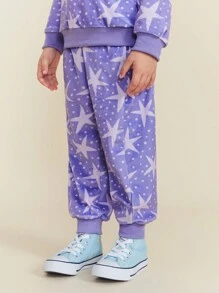 SHEIN Young Girl Autumn And Winter Purple All-Over Star Pattern Simple Sports Elastic Waist Leggings Loose Pants - Mauve Purple - View 5