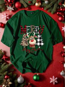 Manfinity Hypemode 大码男士圆领短袖字母印花休闲 T 恤 - 墨綠色 - 查看 2