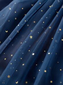 Glamorique Kids 2pcs/Set Baby Girl Christmas Letter, Snowflake, Star Print Long Sleeve Mesh Dress And Headband Set - Navy Blue - View 7