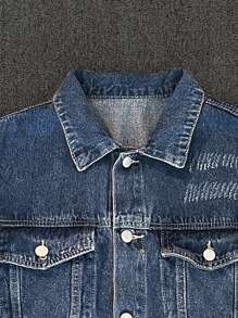 Manfinity EMRG Men's Loose Fit Navy Blue Denim Jacket With Graffiti Street Art Print - Dark Wash - View 3