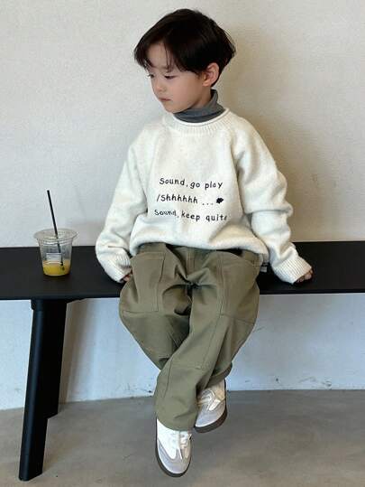 Dazy Kids 适合日常穿着的 Young Boy 纯色口袋简约休闲长裤