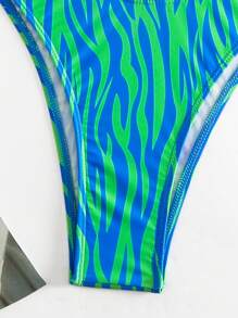 Swim Mod Summer Beach Striped Print Underwire Bikini Set, Vacation Bikini - Cadet Blue - View 5