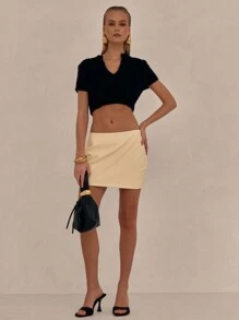 MUSERA Faux Leather Micro Mini Skirt Ibiza Holiday Club Party Summer - Yellow - View 1