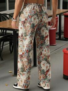 Manfinity Homme 男士休闲花卉提花抽绳腰裤，秋季 - 彩色 - 查看 2