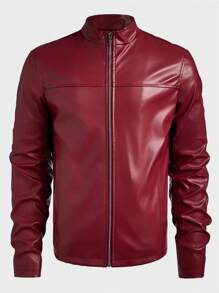 Manfinity VCAY 秋季男士纯色长袖 PU 拉链领休闲夹克