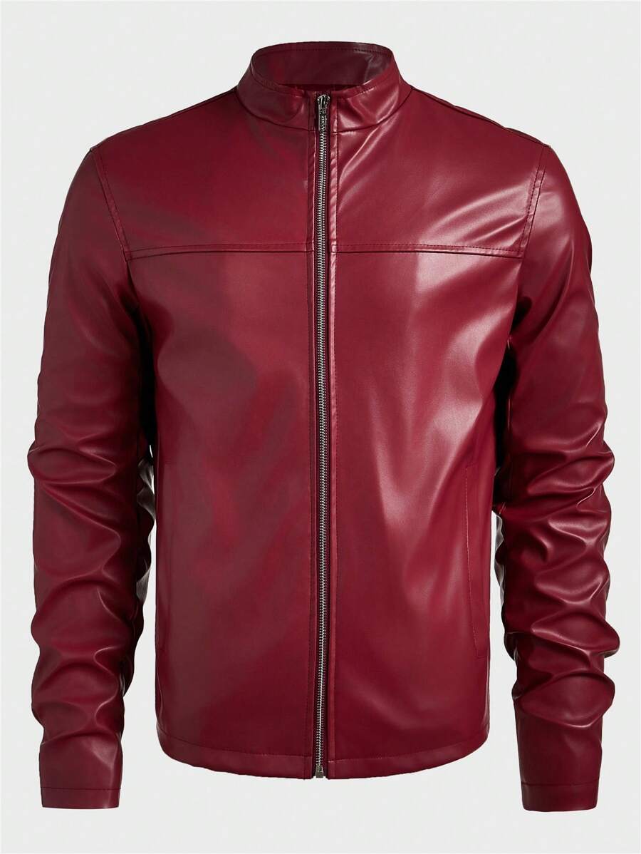 Manfinity VCAY 秋季男士纯色长袖 PU 拉链领休闲夹克