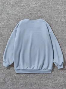 SHEIN Chica preadolescente Sudadera con estampado de letra y figura de hombros caídos