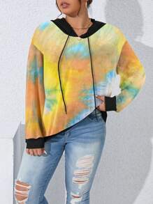 SHEIN LUNE Plus Size Solid Color Patchwork Long Sleeve Minimalist Sweatshirt, Casual Everyday Wear Pullover Fall - Multicolor - View 5