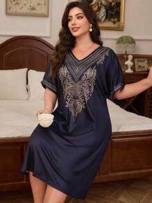 复古印花大码睡衣睡袍