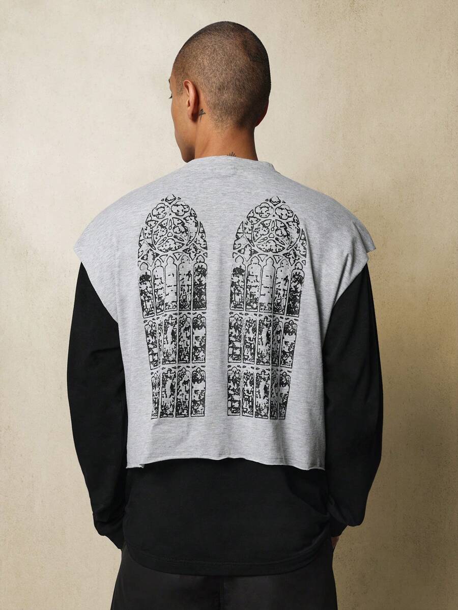 SUMWON Crop Fit Tank With Graphic Print - Grey - View 1