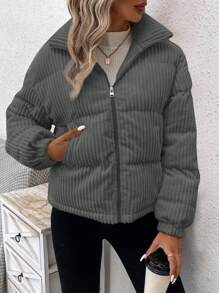 SHEIN LUNE Abrigo acolchado de pana de color liso informal, para otoño/invierno