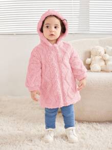 SHEIN Leap Crew Baby Girl Long Sleeve Round Neck Textured Fluffy Hoodie Jacket, Suitable For Outings, Parties, Autumn/Winter