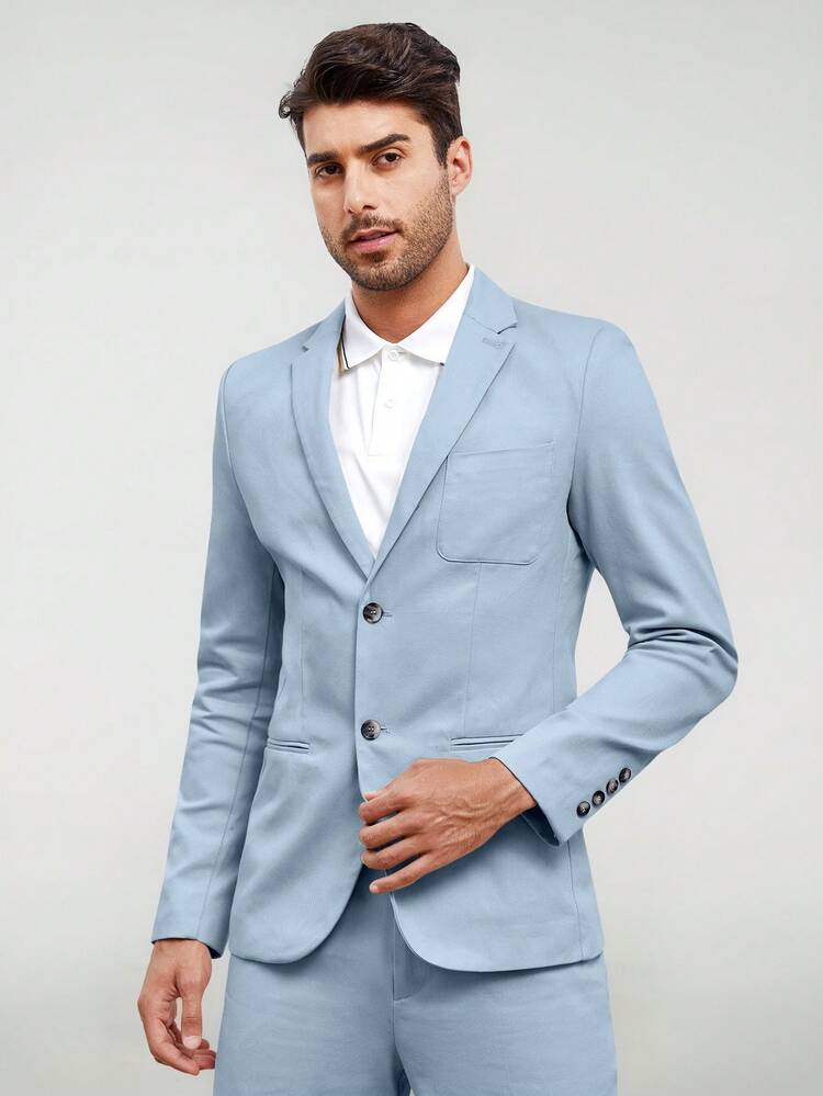 Men Cotton Solid Blazer & Suit Pants Set