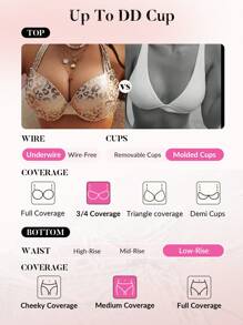 Swim DD+ Conjunto de bikini sexy de mujer con estampado de leopardo, sujetador con lazos en el cuello, para verano