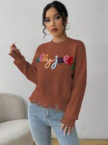 Chiquease Suéter casual de mujer con patrón de letras y hombros caídos, suéter de punto de otoño/invierno