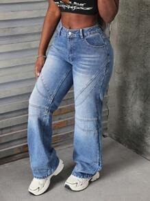 SHEIN Slayr Jeans casuales y versátiles con bolsillos de campana para mujer - Azul - Ver 5