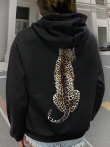 INAWLY Plus Size Women Spring Leopard Print Sweatshirt, Casual Daily Wear , Graduation, Teachers For Women, Back To School Pullover Fall - Black - View 1