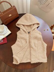 Comfortcana Jaket Kasual Tanpa Lengan dengan Resleting Depan untuk Wanita, Cocok untuk Musim Gugur/Dingin - Aprikot - View 5