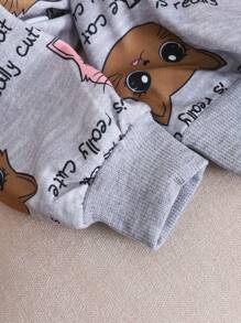 SHEIN Áo nỉ dài tay cổ tròn in hình mèo, dáng rộng thoải mái cho bé gái tuổi teen, thiết kế đơn giản và dễ chịu. - Màu Xám nhạt - Xem 4