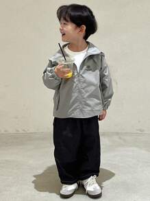 DAZY Young Boy Letter Print Raglan Long Sleeve Loose Casual Hoodie Jacket, Autumn - Grey - View 2