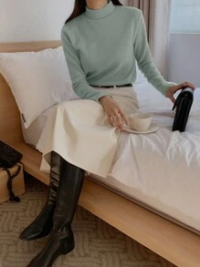 DAZY 女士纯色立领长袖简约T恤，休闲日常穿着立领女装